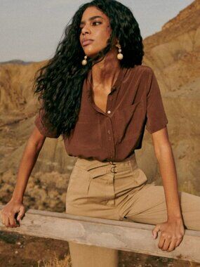 SEZANE Maiana Shirt Top Blouse Brown Size 42 10 Medium